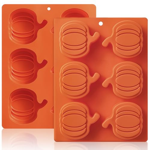 HKNMTT Pumpkin Silicone Molds 2 Pack 6 Cavity Halloween Mold Set for Fall Chocolate Candy Soap Wax Melts Jello Cake Pop Apple Cider Baking Tray Thanksgiving 3D Food Grade Spooky Treats | Amazon (US)