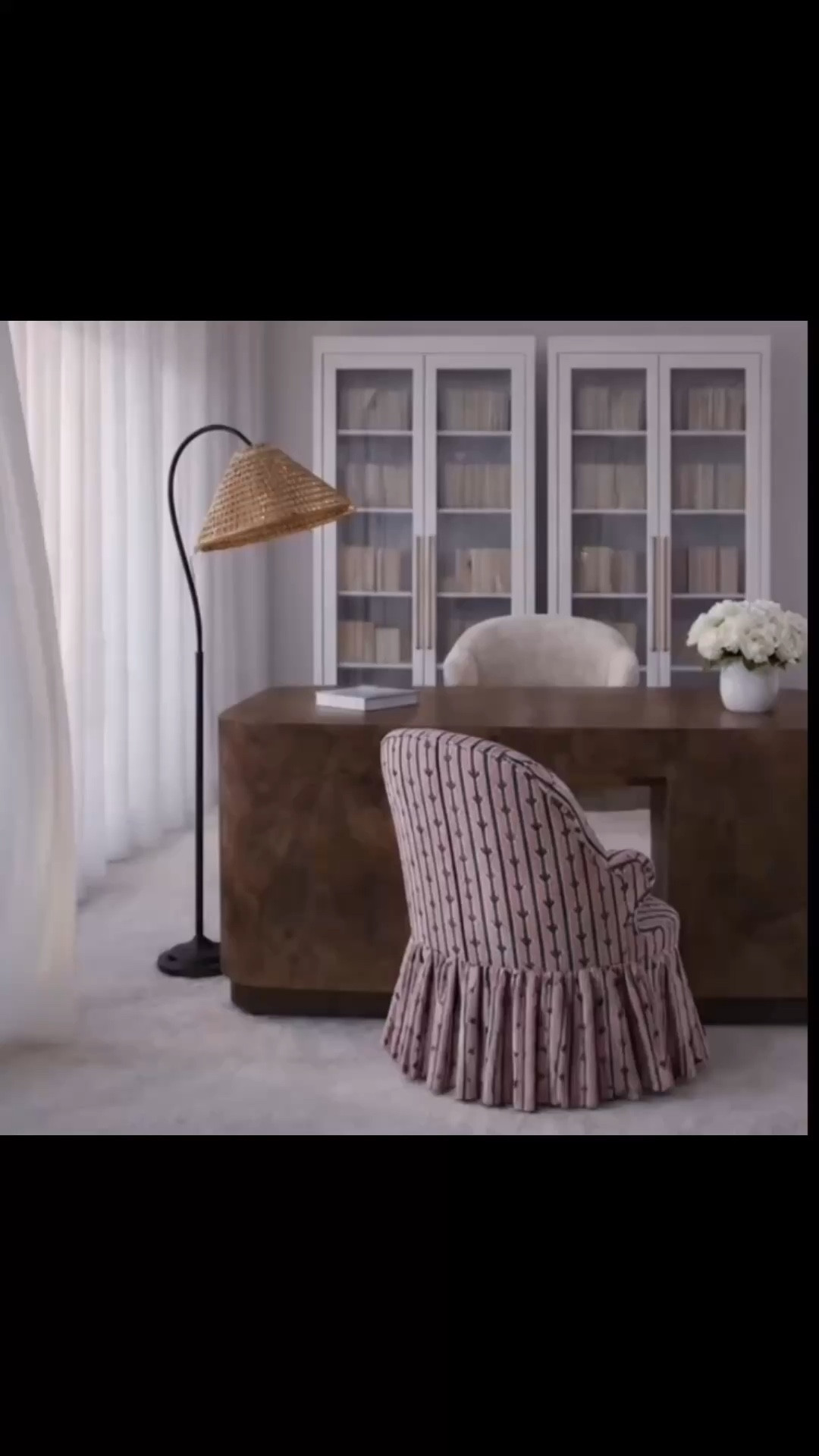 What makes this home office feel different is its softness. A workspace can still feel feminine, relaxed and sophisticated. The artwork by Paule Marrot brings iconic French pattern and personality, while sheer drapery in the morning light creates an airy calm that softens the entire room. A skirted chair adds an easy, collected elegance, and fresh roses bring another quiet layer of beauty.

It’s this mix of art, softness and comfort that makes the office feel less utilitarian and more inspiring — a space designed to support creativity, thoughtful focus, and the kind of work where ideas can unfold.

#HomeOffice #Desk #Bookcase #SkirtedChair #Artwork #FloorLamp #Rug #SheerDrape #PauleMarrot #CreativeWorkspace

#LTKHome #LTKSaleAlert #LTKFestival