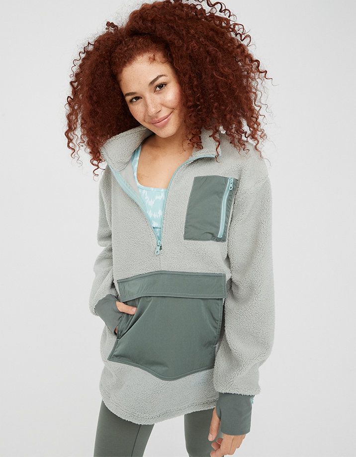 OFFLINE By Aerie Sherpa Nylon Quarter Zip Jacket | American Eagle Outfitters (US & CA)