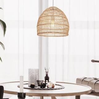 1 Light Small Natural Wicker Pendant Light for Farmhouse Restaurant Craft Room | The Home Depot