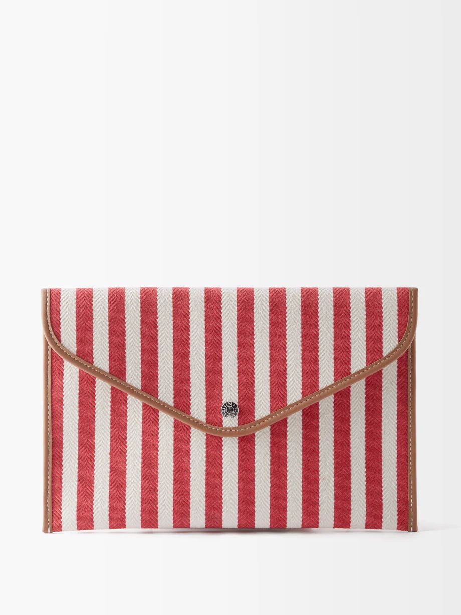 Envelope leather-trimmed striped canvas pouch | Rue De Verneuil | Matches (US)