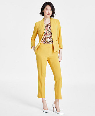 Kiss-Front Blazer, Animal-Print Top & Slim-Leg Pants | Macy's