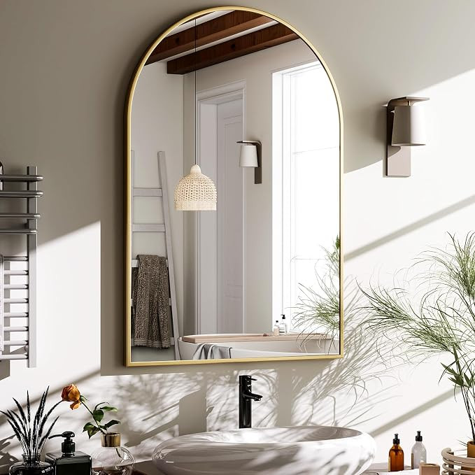 HARRITPURE 20"x30" Arched Bathroom Mirror - Wall Mounted Mirror - Gold Arch Mirror - Aluminum All... | Amazon (US)