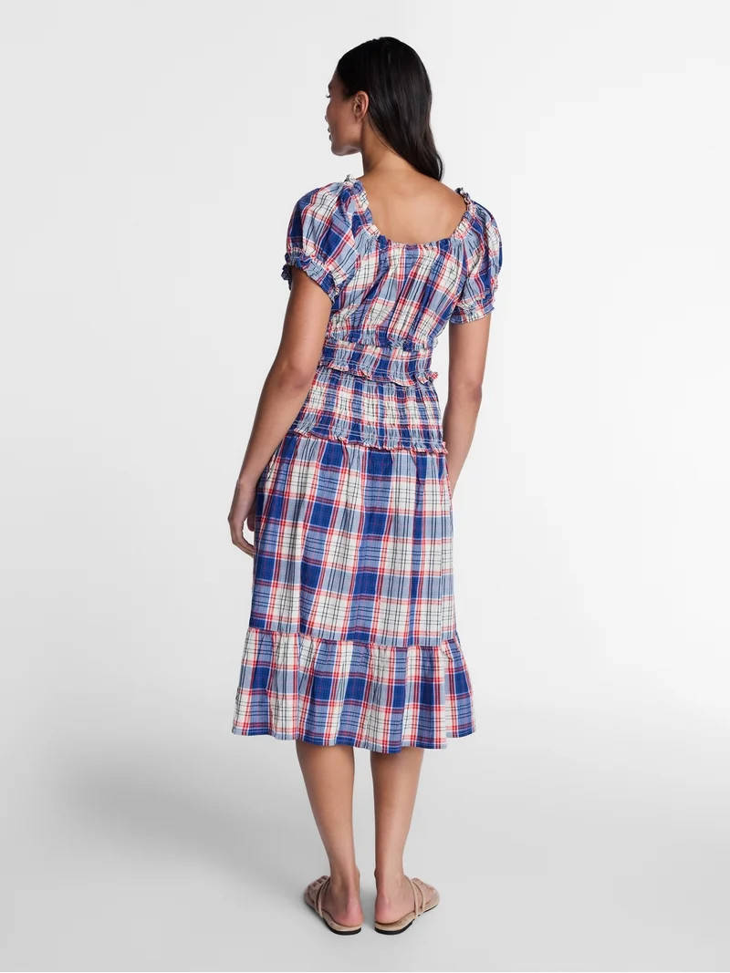 Time and Tru Women's Smocked Cotton Peasant Midi Dress, Sizes XS-XXXL | Walmart (US)