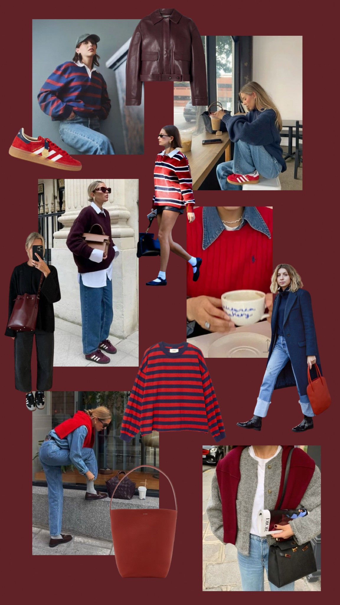 My current hyper fixation. Burgundy and navy are a classic combination for Fall, but a true blue and true red work just as well. 

Red and blue
Red style
Red outfit
Fall style
Fall outfit
Fall casual outfit
Samba 
Red sweater
Burgundy bag
Mom style 

#LTKStyleTip