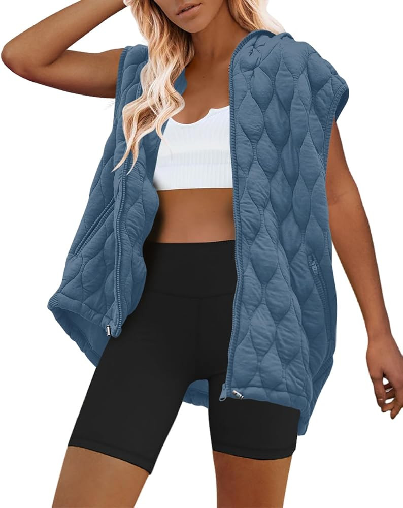 SENSERISE Womens Oversized Puffer Vest Sleeveless Quilted Jacket Zip Up Hooded Puffy Vest Winter ... | Amazon (US)