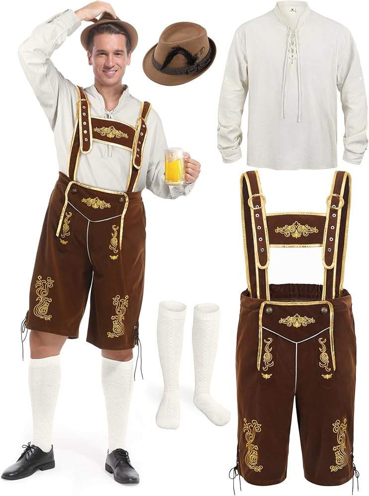 Lederhosen Men, Oktoberfest Outfits Men Oktoberfest Costume Mens German Bavarian Lederhosen Hallo... | Amazon (US)