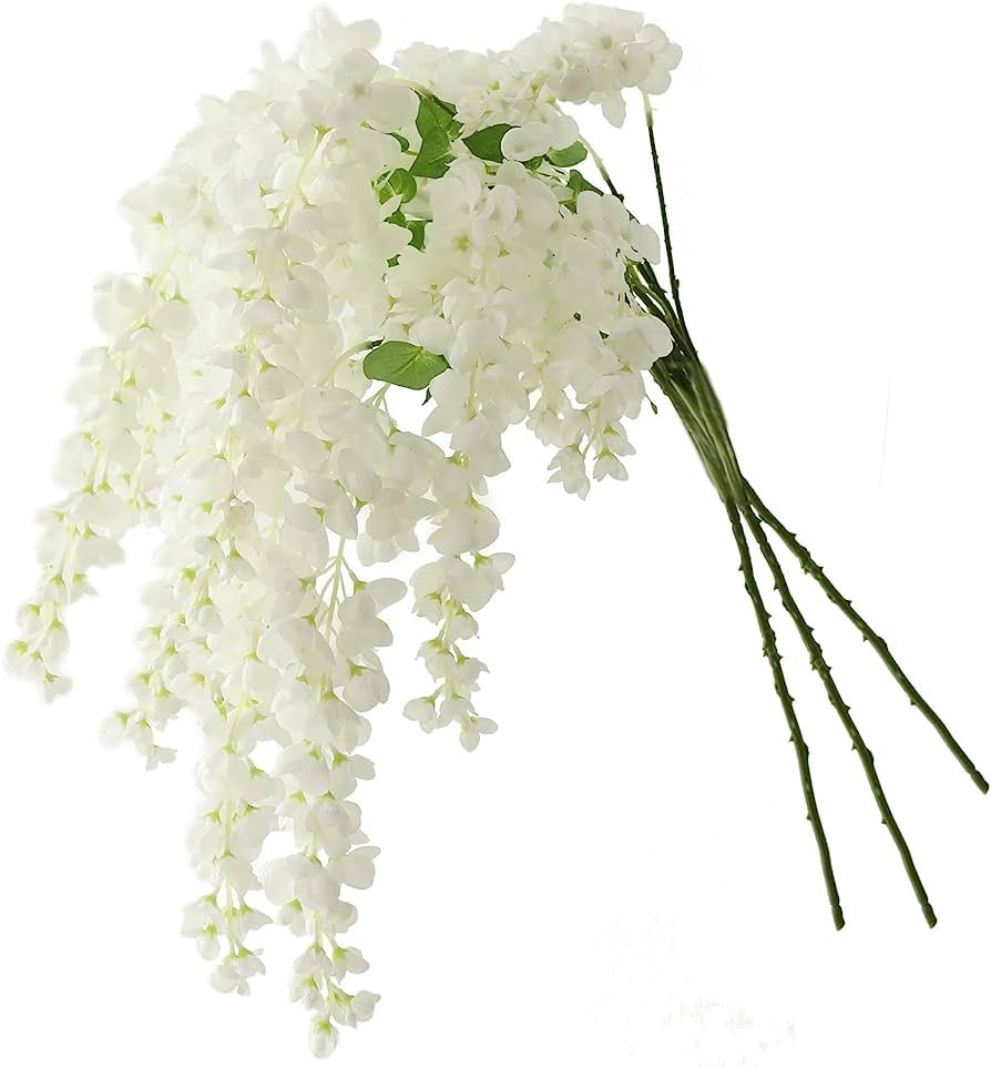 Dailisen 3 Strands 40'' Silk White Wisteria Artificial Flowers, Fake Wisteria Floral Hanging Plan... | Amazon (US)