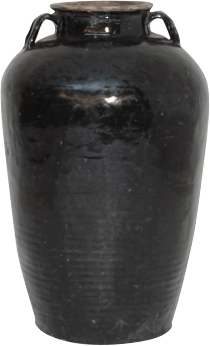Artissance approx. 24"-30" High Black Glazed Porcelain Indoor Outdoor Vintage Wine Jar w/2 Handle... | Amazon (US)