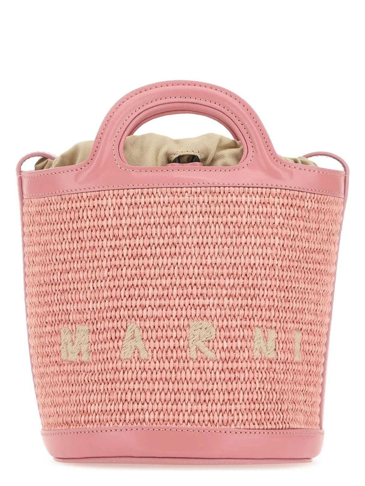 Marni Women's Leather And Raffia Tropicalia Bucket Bag in Pink | SCMP0056Q1P3860 Color ZO708 | LOZURI