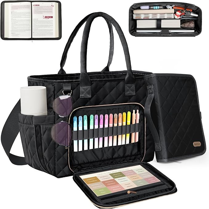 Large Bible Bag with Bible Cover Case for Women, Church Bag with Shoulder Strap, Quilted Bible Co... | Amazon (US)