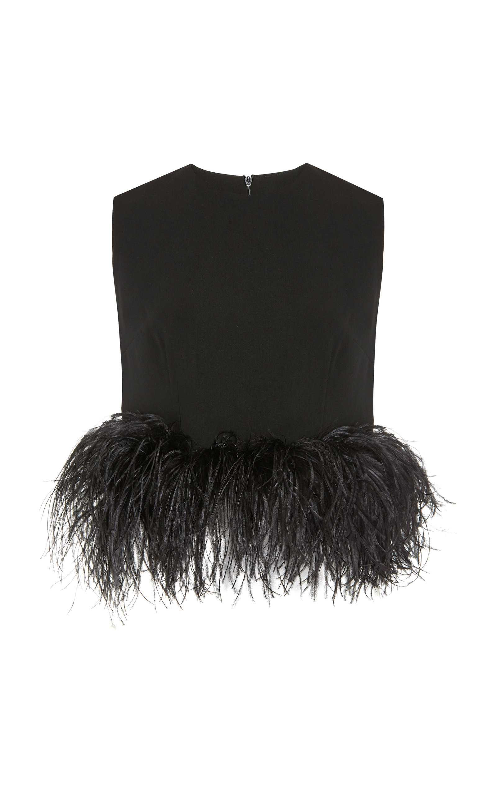 Hoku Feather-Trimmed Crepe Crop Top | Moda Operandi (Global)