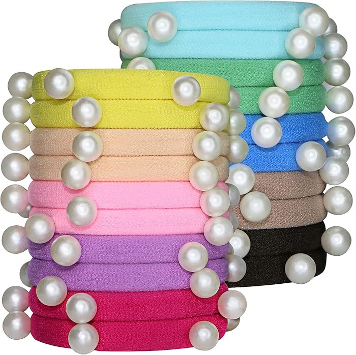 MARY LAVENDER Stretch Hair Ties with Pearls for All Hair Types 10 Colors No Break Hair Elastics P... | Amazon (US)