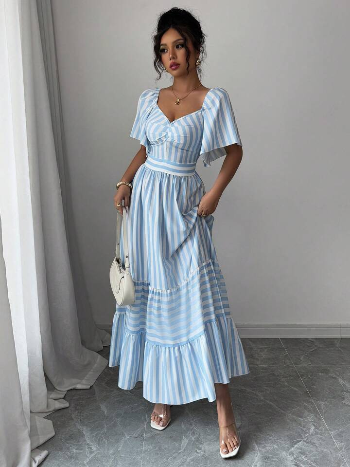 Elenzga Women Short Sleeve Striped Casual Mini Dress, Stylish And Chic For Everyday Wear | SHEIN