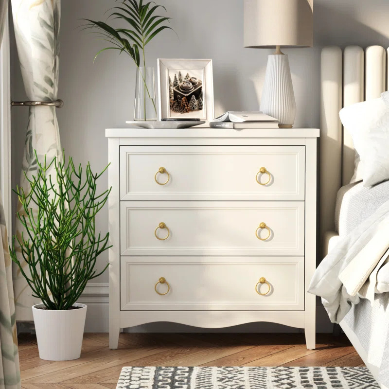 Vinton Three Drawer Accent Chest, white modern nightstand | Wayfair North America