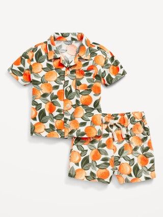 Short-Sleeve Printed Linen-Blend Shirt & Shorts Set for Baby | Old Navy (US)