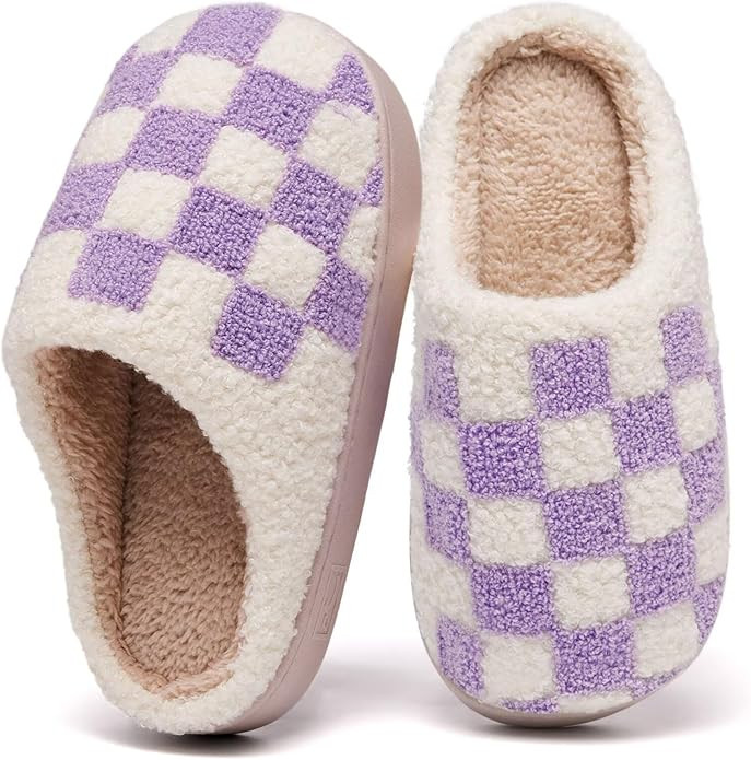 Checkered Girls House Slippers,Comfort,Wool-Like Plush Fleece Lined,in Winter Keep Warm,Slip-On f... | Amazon (US)