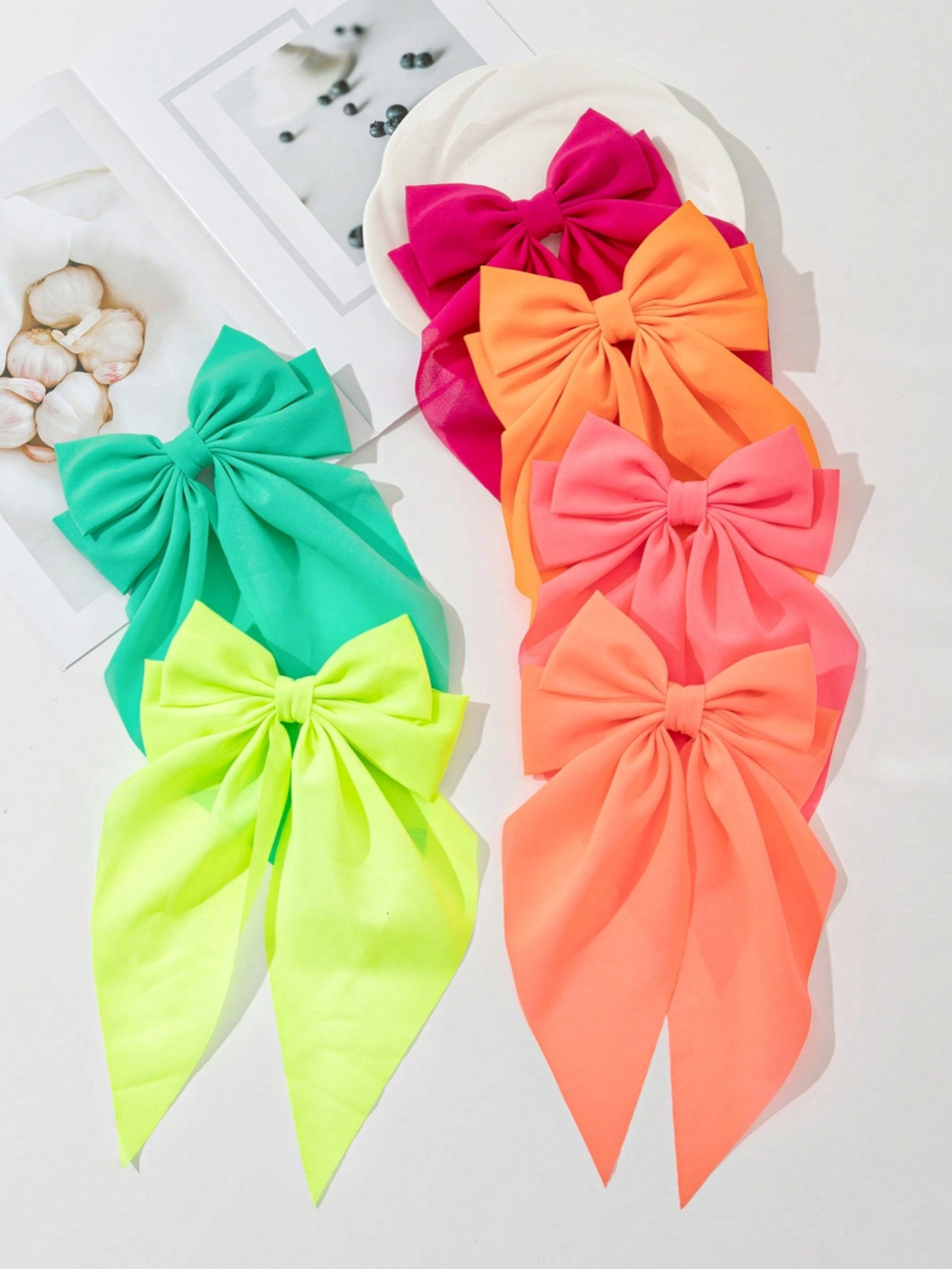 6pcs Simple Fluorescent Ribbon Bow Alligator Hair Clips | SHEIN