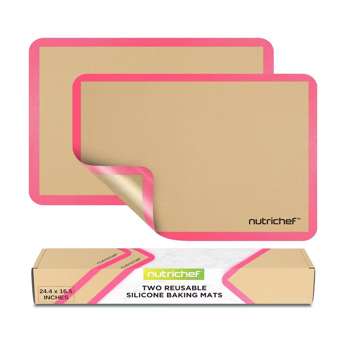 Nutrichef 2 - Pc Silicone Baking Mats - Brown & Pink | Target