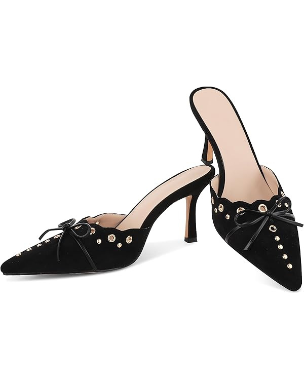 SaraIris Women's Black Mules Heels Pointed Toe Studded Slingback High Heel | Amazon (US)