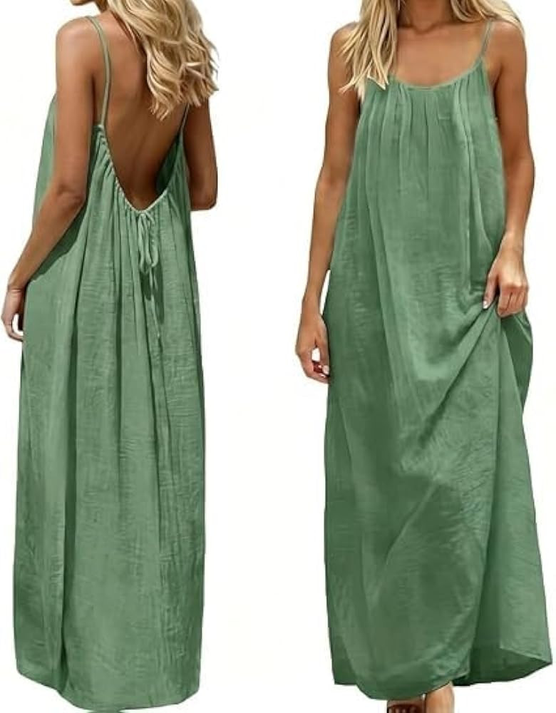 Backless Cami Dress Backless Dress House Dress for Women Sleeveless Long Cami Lounge Dress Backle... | Amazon (US)