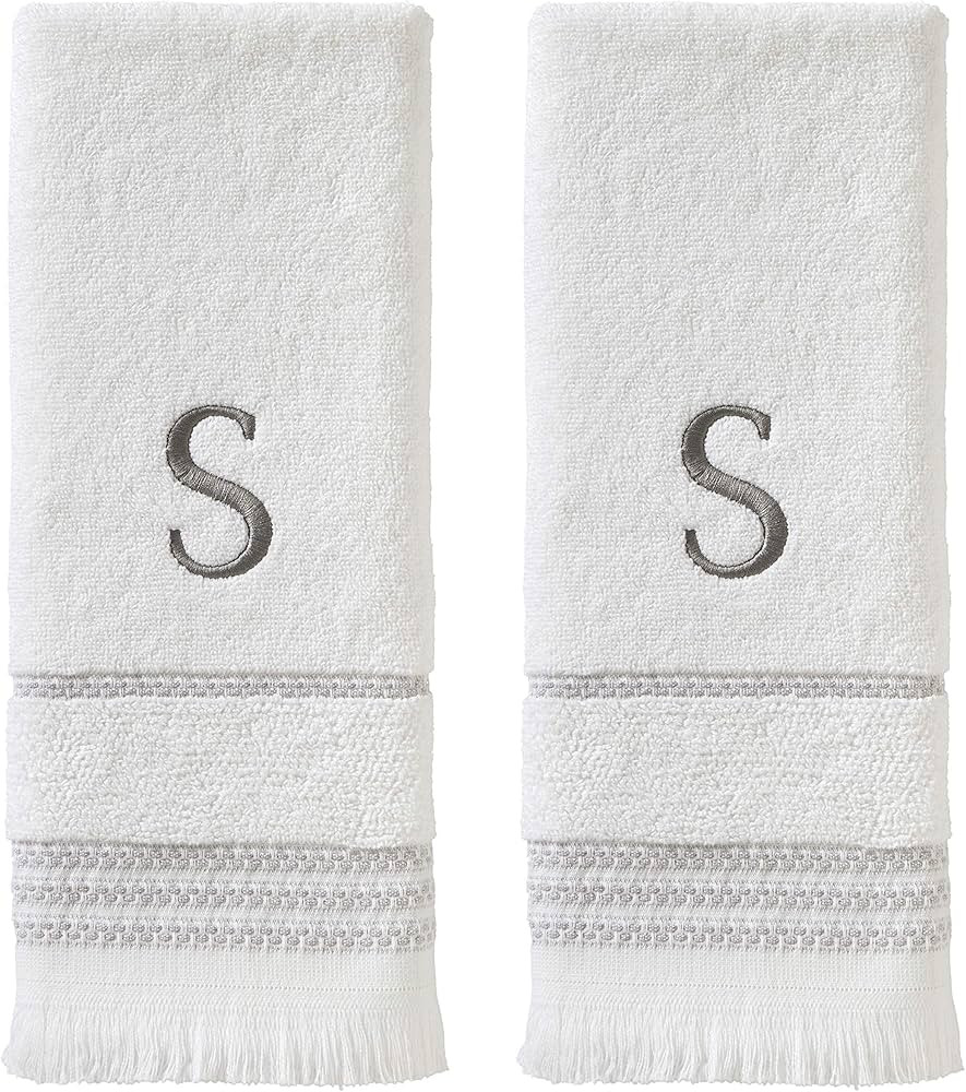 SKL Home Casual Monogram Hand Towel Set, S, 16x26, White 2 Count | Amazon (US)