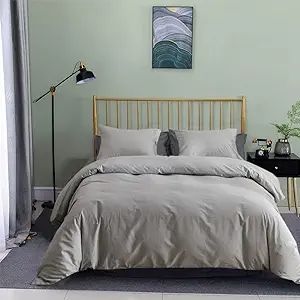 Wellboo Light Grey Comforter Sets King Solid Silver Grey Bedding Comforters Cotton Plain Elegant ... | Amazon (US)