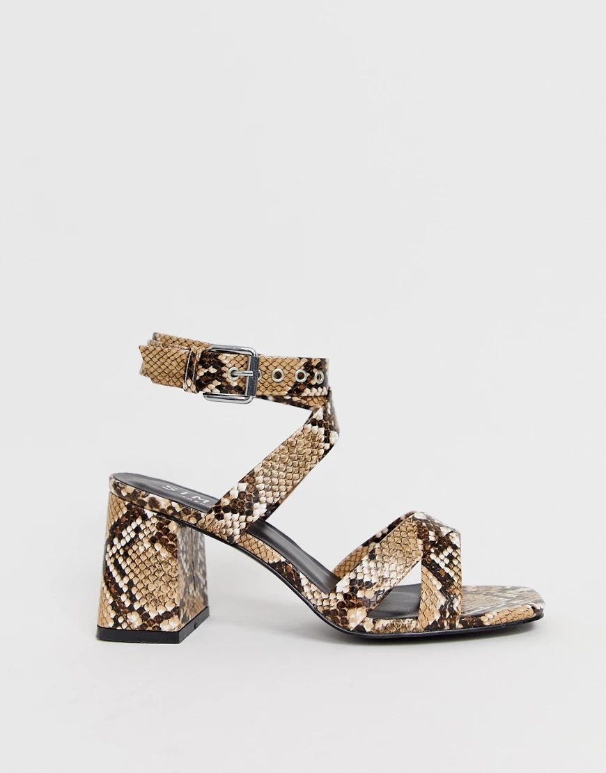 Simmi London Kimona snake mid heeled sandals-Beige | ASOS (Global)