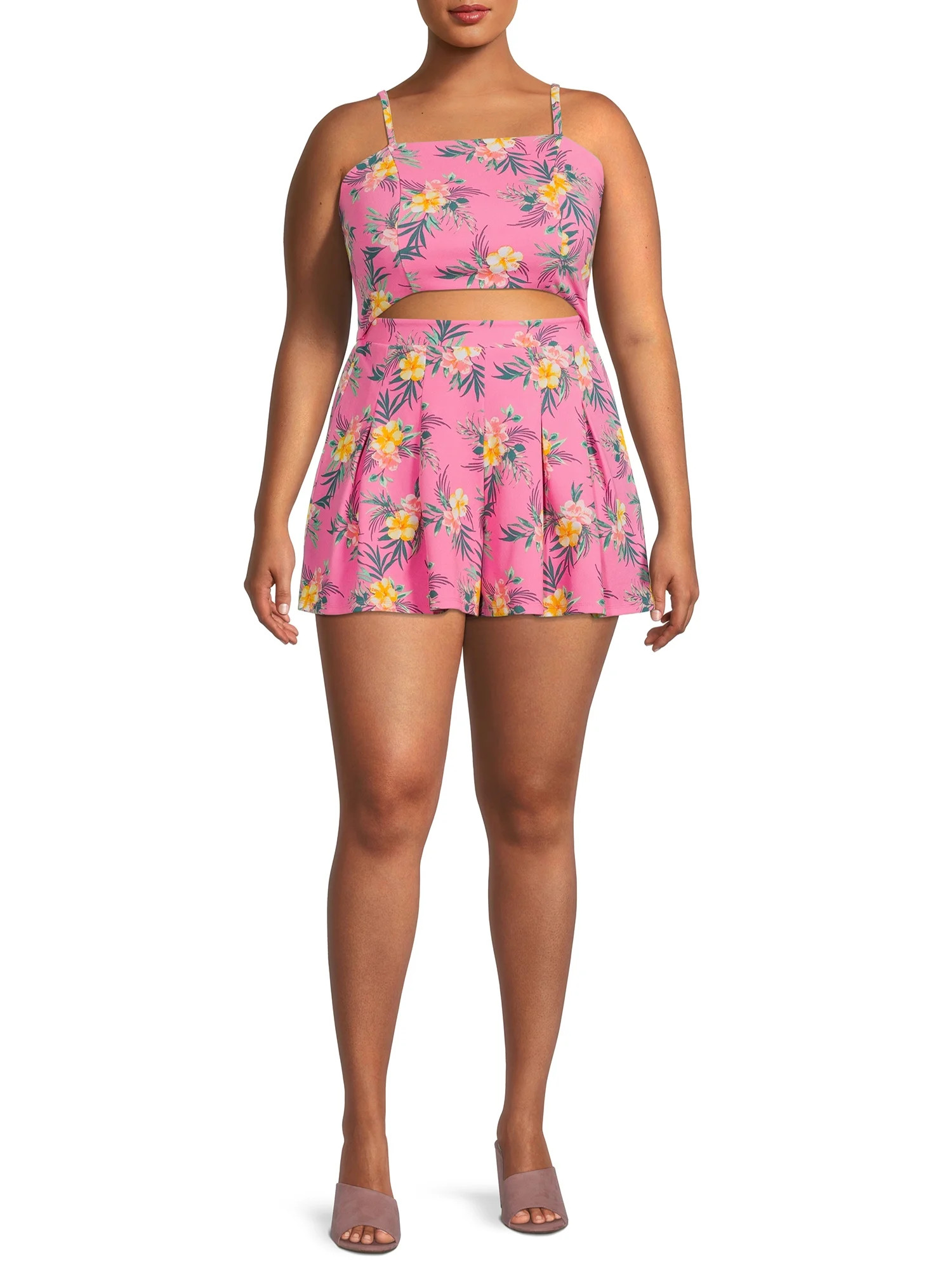 Madden NYC Juniors' Plus Size Printed Cutout Romper - Walmart.com | Walmart (US)