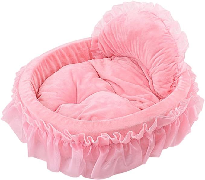 WYSBAOSHU Cute Princess Pet Bed Bow-TIE Lace Cat Sofa Soft Plush Small Dog Cushion Bed Kitten Pup... | Amazon (US)
