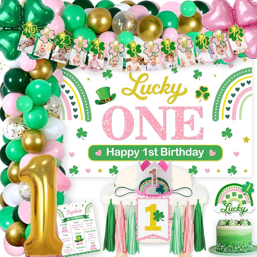 131pcs Lucky One Birthday Decorations Girl with LED String Lights, St. Patrick's Day 1st Birthday... | Amazon (US)