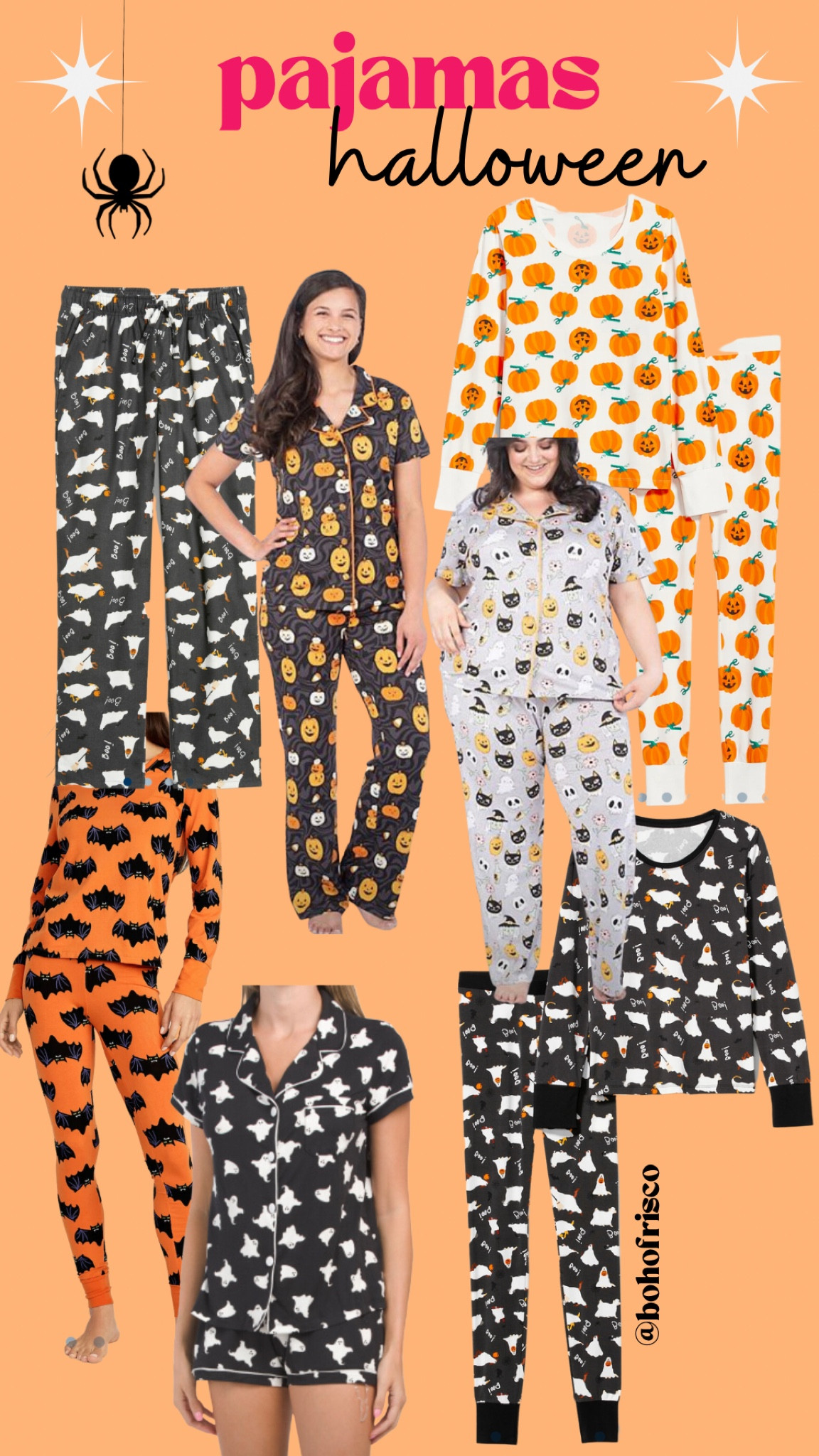 Halloween pajamas for the whole family - fun pumpkins and ghosts and fall designs - button down pants and shorts black and orange bats 

#LTKfamily #LTKSeasonal #LTKunder50