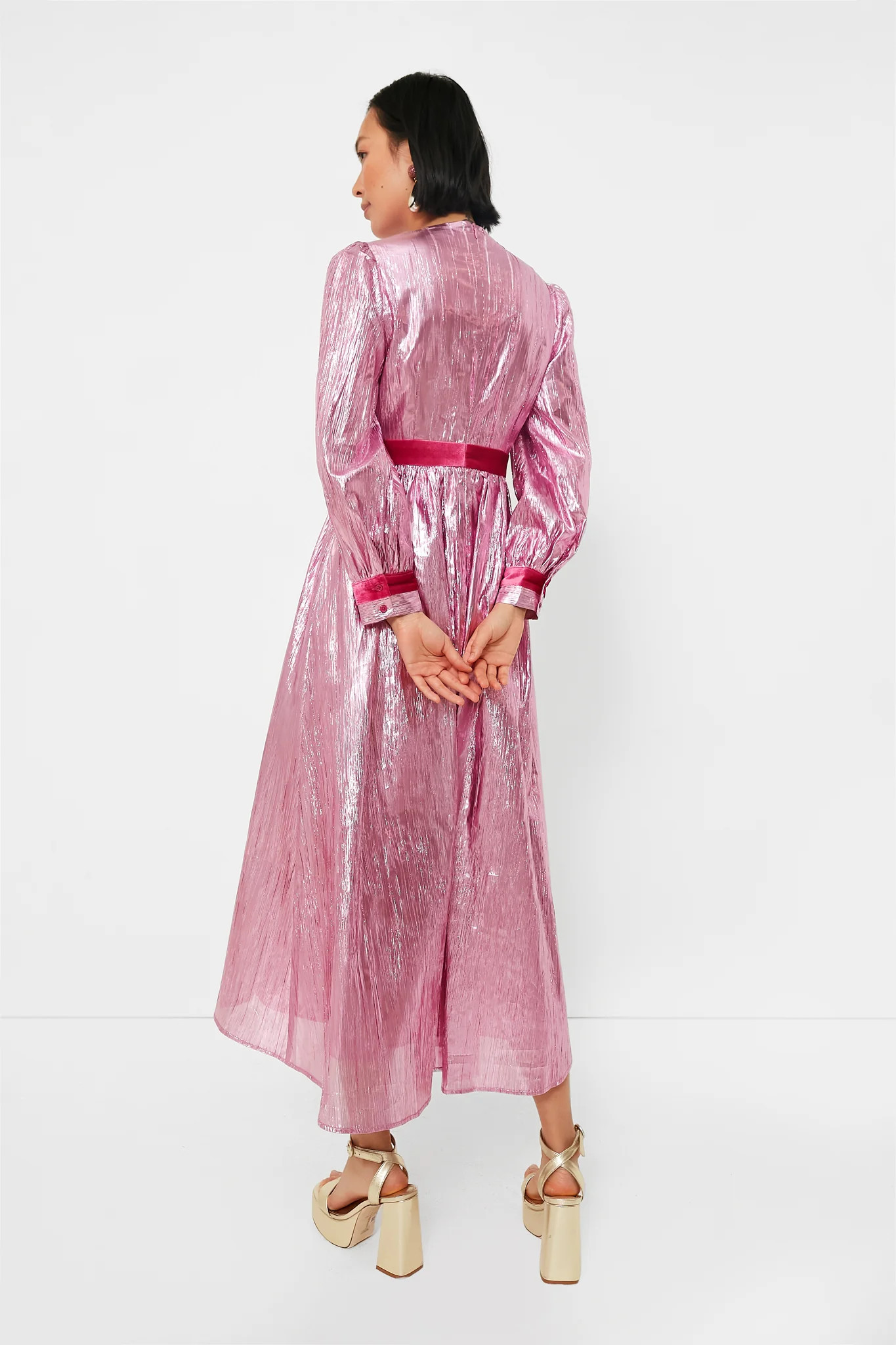 Pink Metallic Plisse Eloise Midi Dress | Tuckernuck (US)