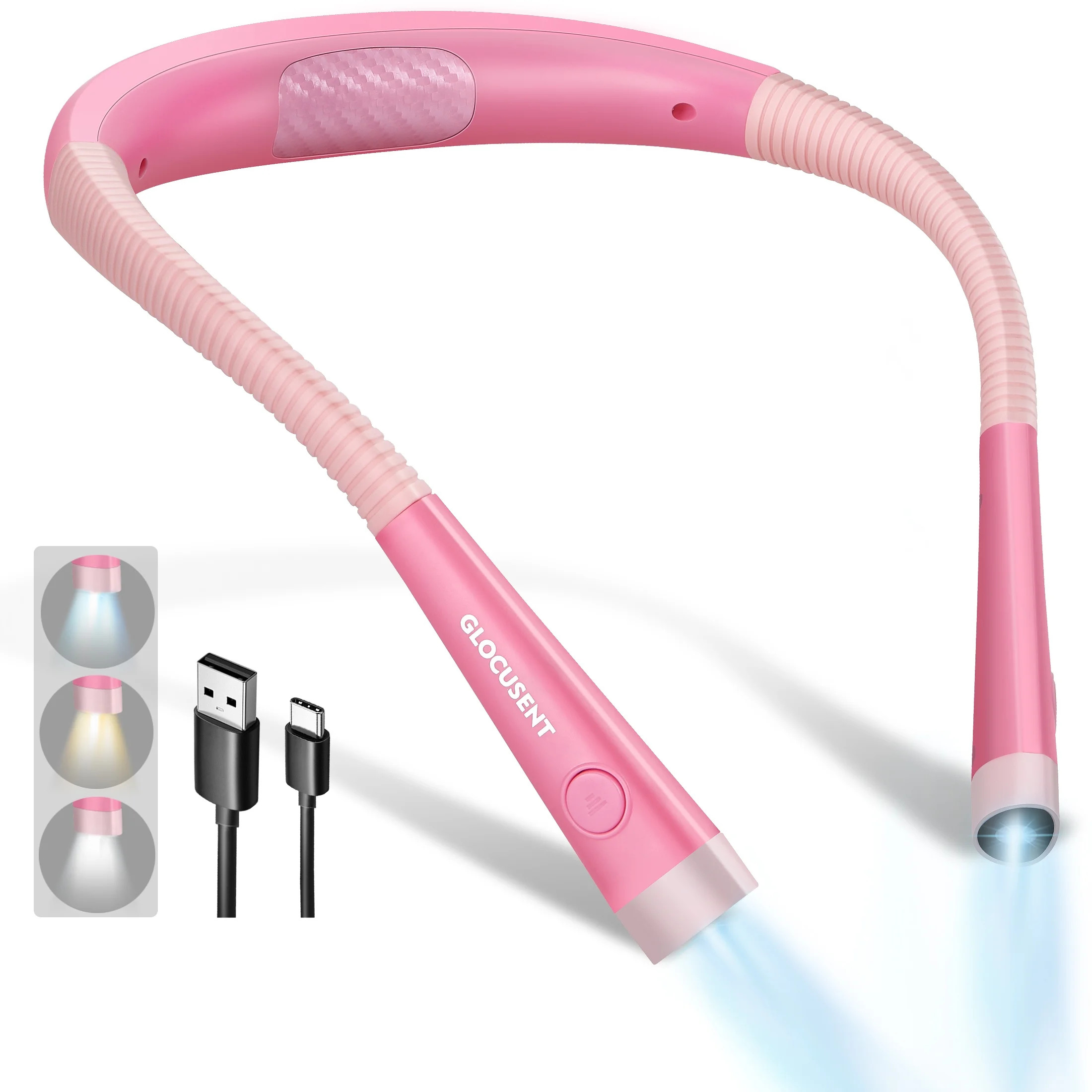 Glocusent LED Neck Book Light for Reading in Bed, Rechargeable Around Neck Reading Light with 3 A... | Walmart (US)