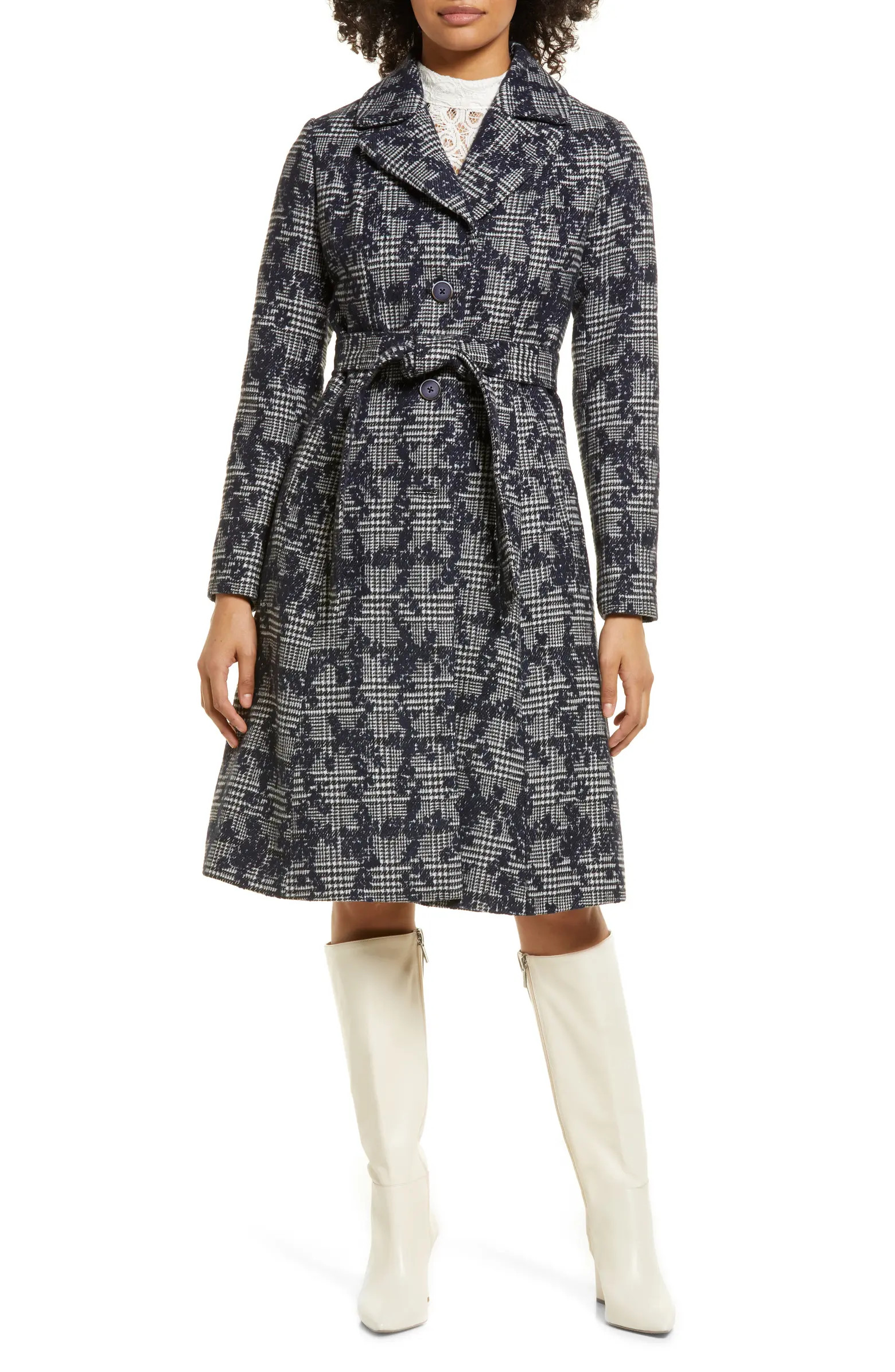 Floral Jacquard Plaid A-Line Coat | Nordstrom