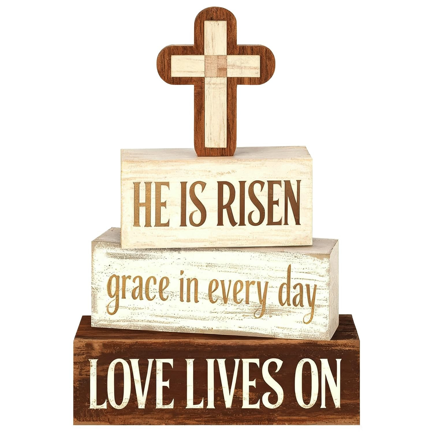 Easter Decorations - He Is Risen Cross Tiered Tray Decor - Religious Easter Wooden Tabletop Sign ... | Amazon (US)