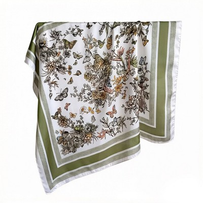 Anna-Kaci Womens Satin Floral Butterfly Print Square Scarf Elegant Fashion Neck Wrap 27.5×27.5Inches, Brown | Target