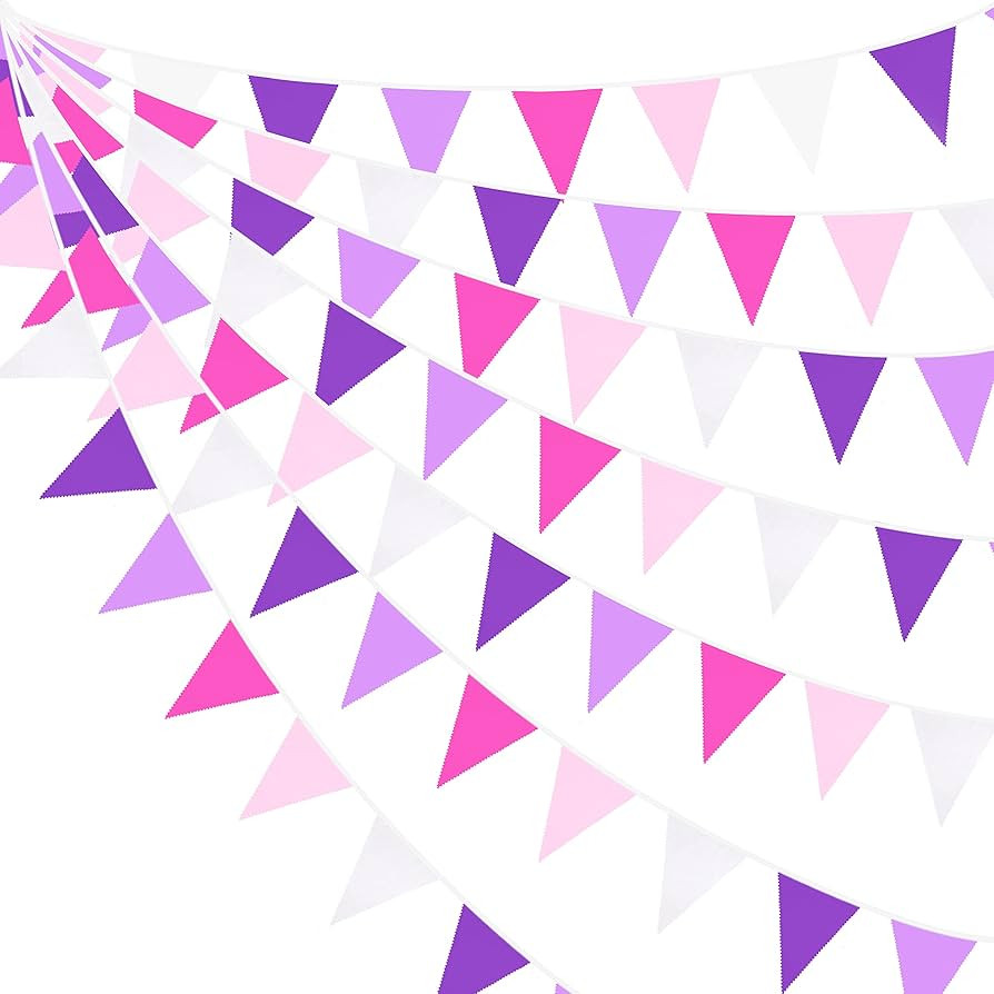 10M/32Ft Rose Pink Purple White Pennant Banner Fabric Triangle Flag Bunting Garland for Baby Show... | Amazon (US)