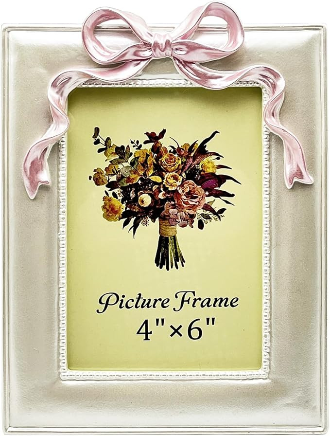 4x6 Cute Pink Bow Picture Frame, Girly Room Decor, Pearly White | Coquette Princess, Tabletop & W... | Amazon (US)