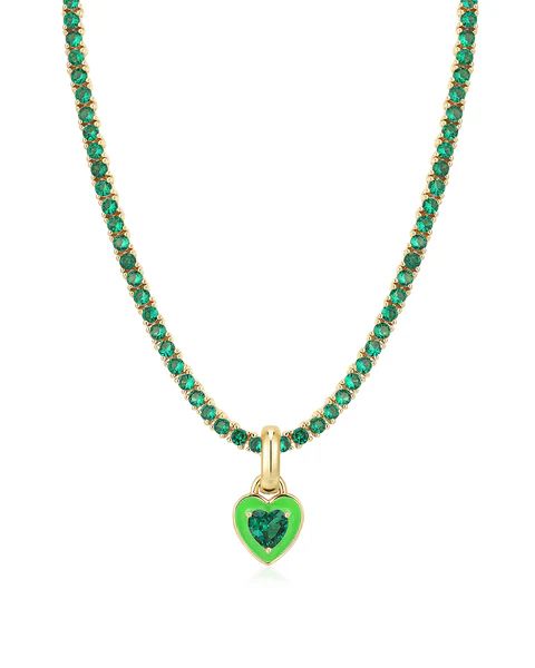 Mini Ballier Necklace with Heart Charm- Green- Gold | Luv Aj