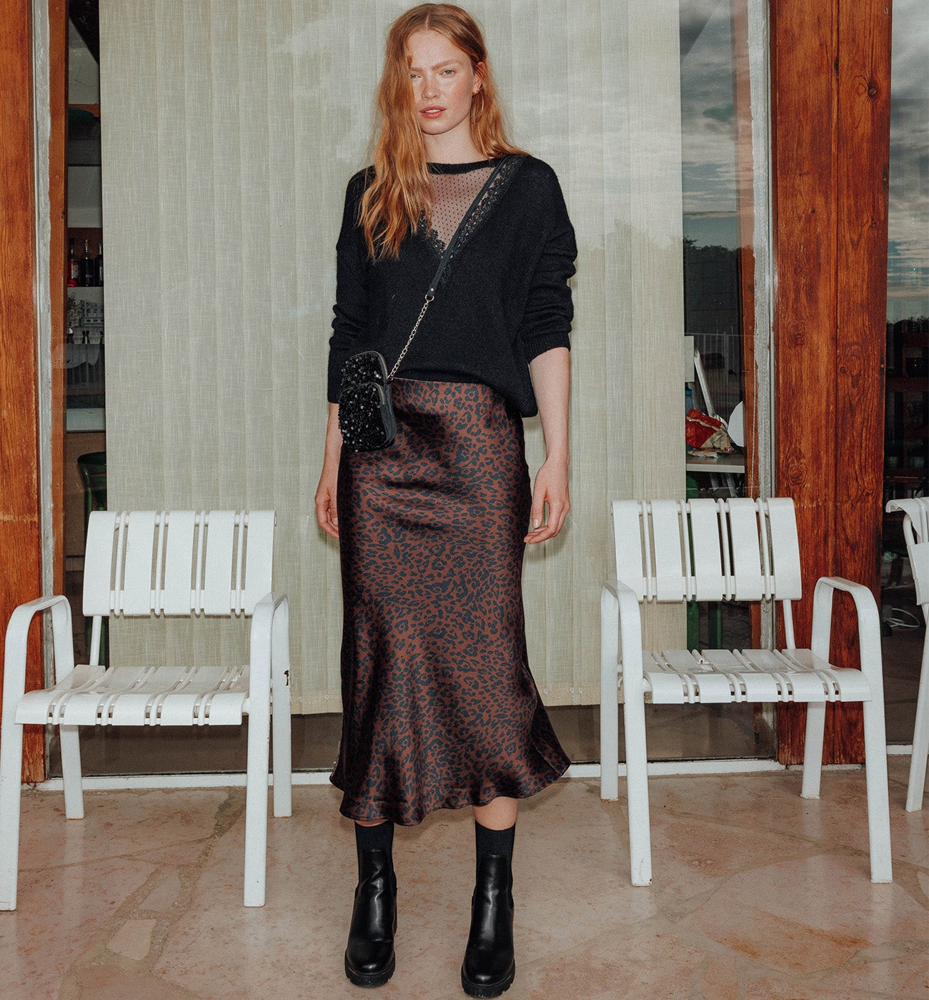 Jupe en satin léopard Femme - Imprimé marron | Promod (FR)