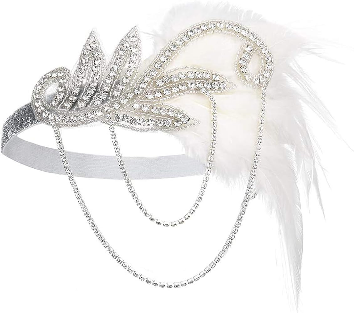 JISEN 1920s Flapper Vintage Peacock Feather Gatsby Beaded Tassel Headpiece | Amazon (US)