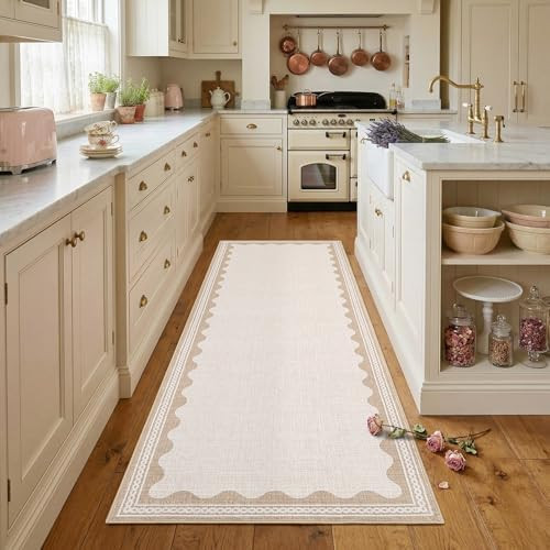 GarveeHome Scalloped 2x6 Runner Rug for Hallway Washable Kitchen Rugs Non Slip Solid Beige Modern... | Amazon (US)