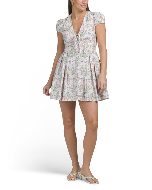 Linen Blend Fit And Flare Tie Front Mini Dress | TJ Maxx