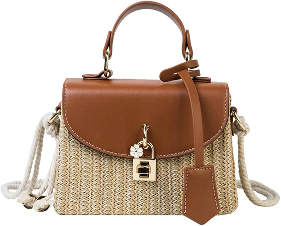 Straw Square Bag Straw Beach Bags For Women Rattan Purses Summer Straw Crossbody Purse Tote Bag H... | Amazon (US)