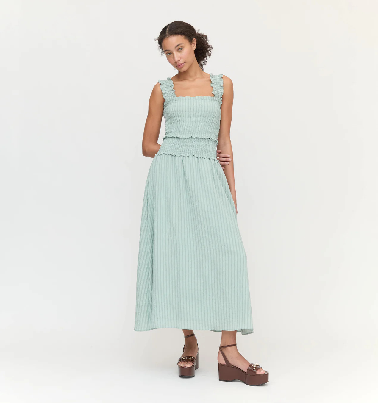 The Delphine Nap Skirt - Sage Green Tonal Seersucker | Hill House Home US