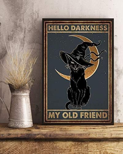 Black Cat Witch Halloween Hello Darkness My Old Friend Decor Poster No Frame Metal Tin Sign Hangi... | Amazon (US)