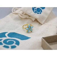 18K Gold Starfish Ring With Larimar, Elegant Flower Design , 14K Plated Star Fish Ring, Ocean Inspired Boho Beach Jewelry Nautical Item | Etsy (UK)