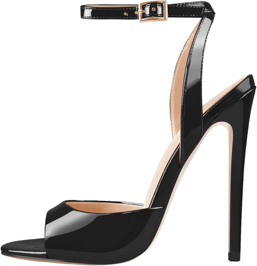 Only maker Women’s Patent Leather Peep Toe Stiletto High Heel Sandals Ankle Strap Buckle Slingb... | Amazon (US)