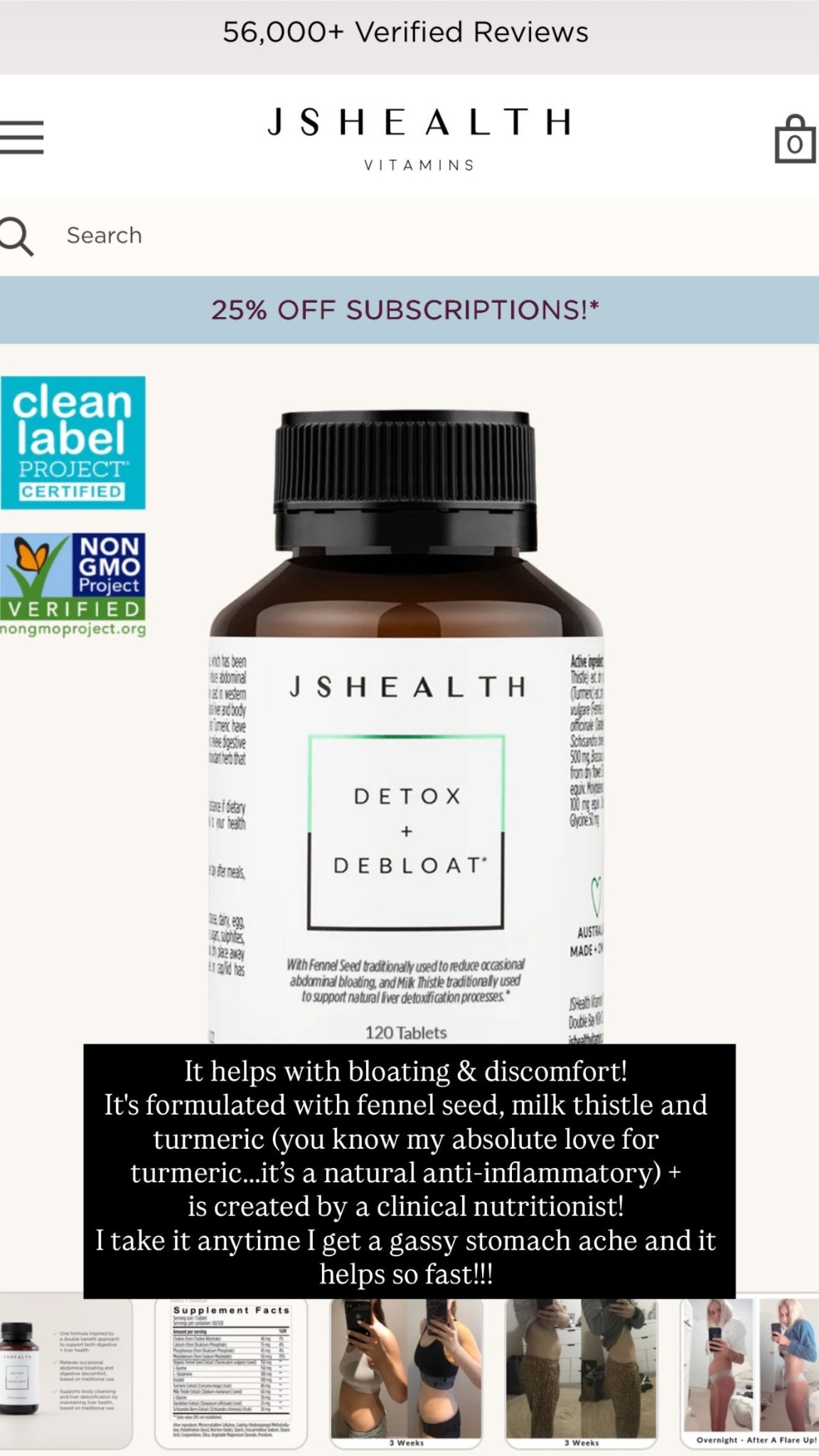It helps with bloating & discomfort! 
It's formulated with fennel seed, milk thistle and turmeric (you know my absolute love for turmeric…..it’s a natural anti-inflammatory) + 
is created by a clinical nutritionist! 
I take it anytime I get a gassy stomach ache and it helps so fast!!!